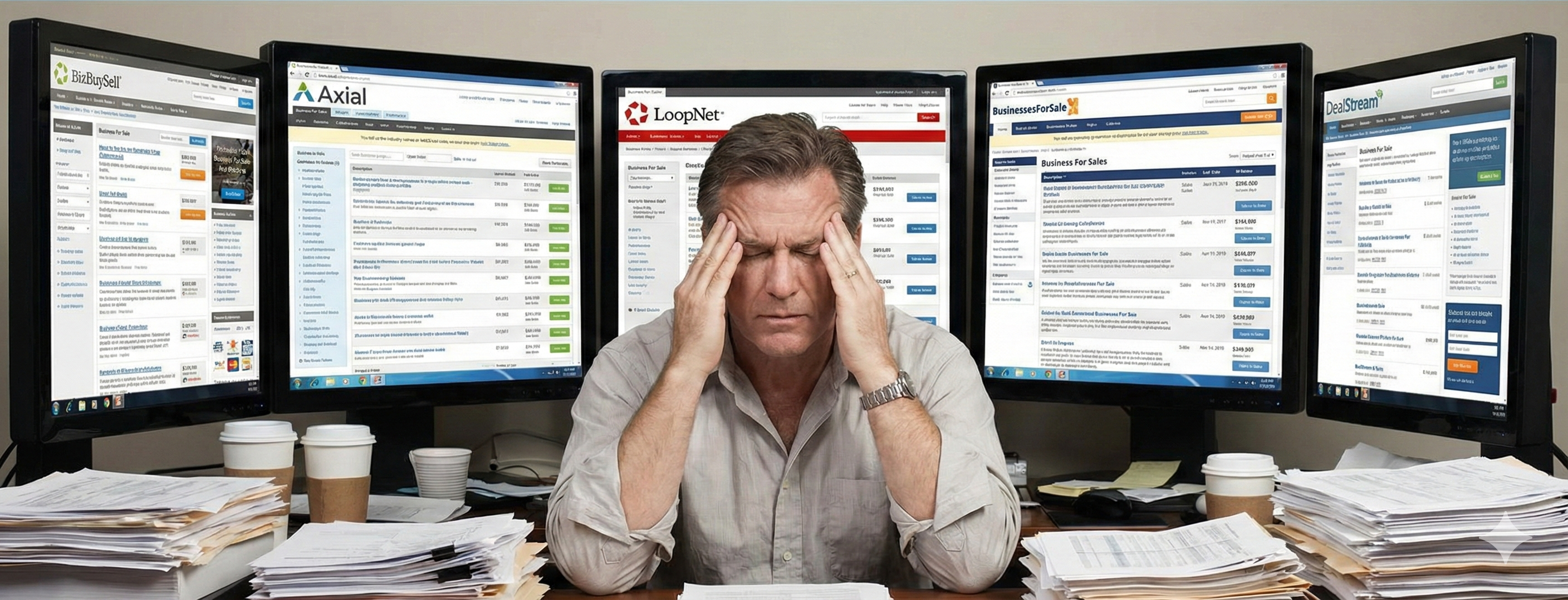 Frustrated man sifting through listings